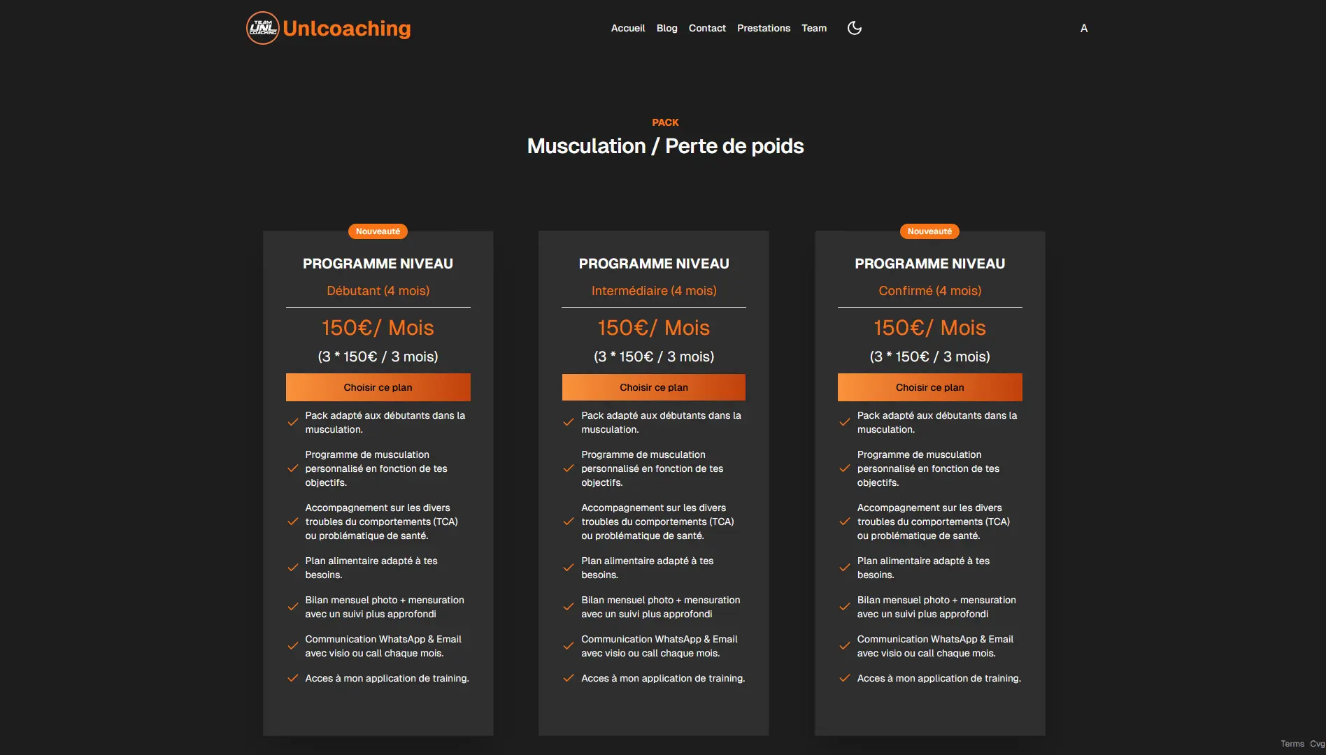 Page services coaching sportif personnalisé